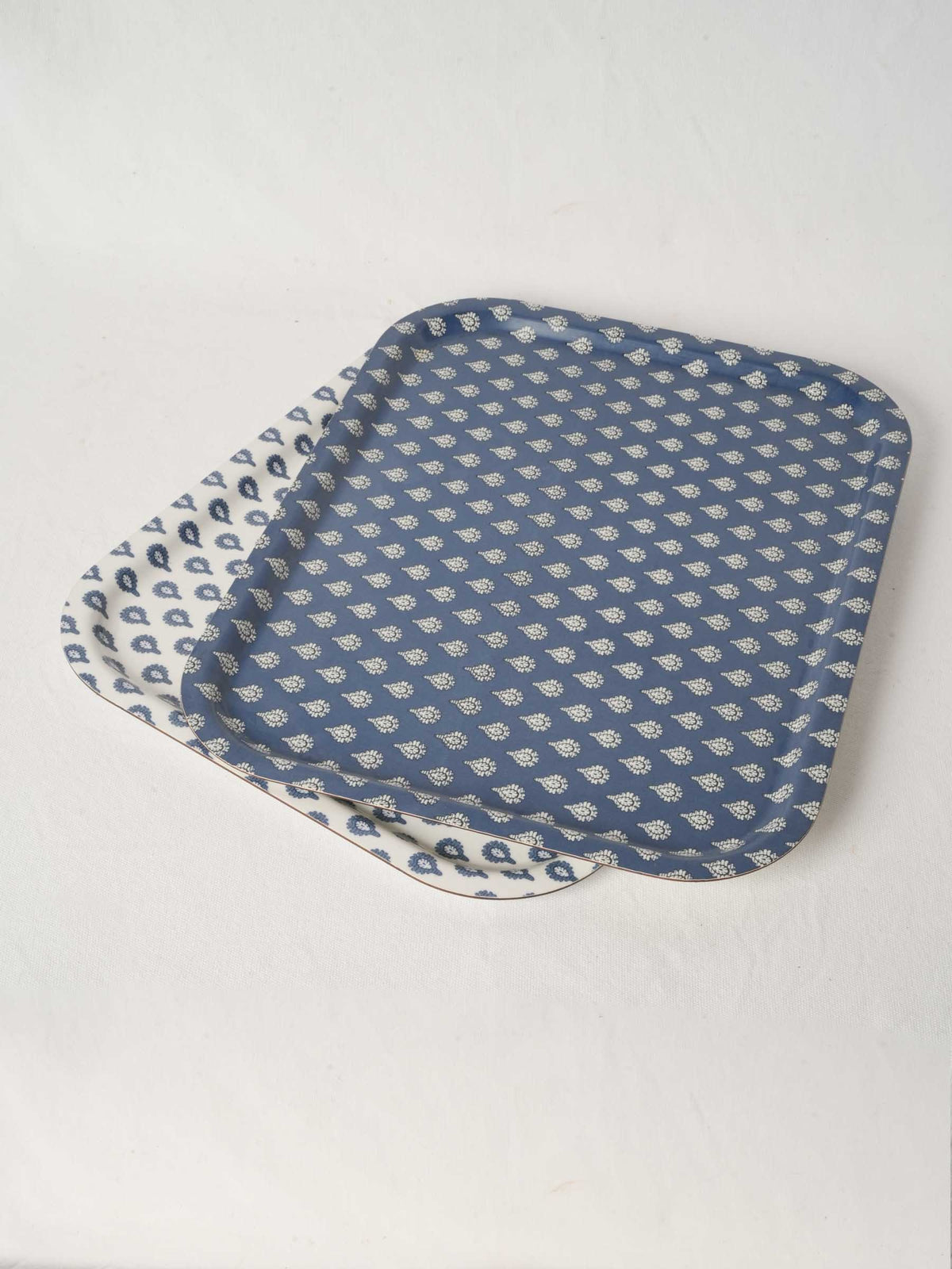 Set of Two Les Olivades Blue and White Melamine Serving Trays