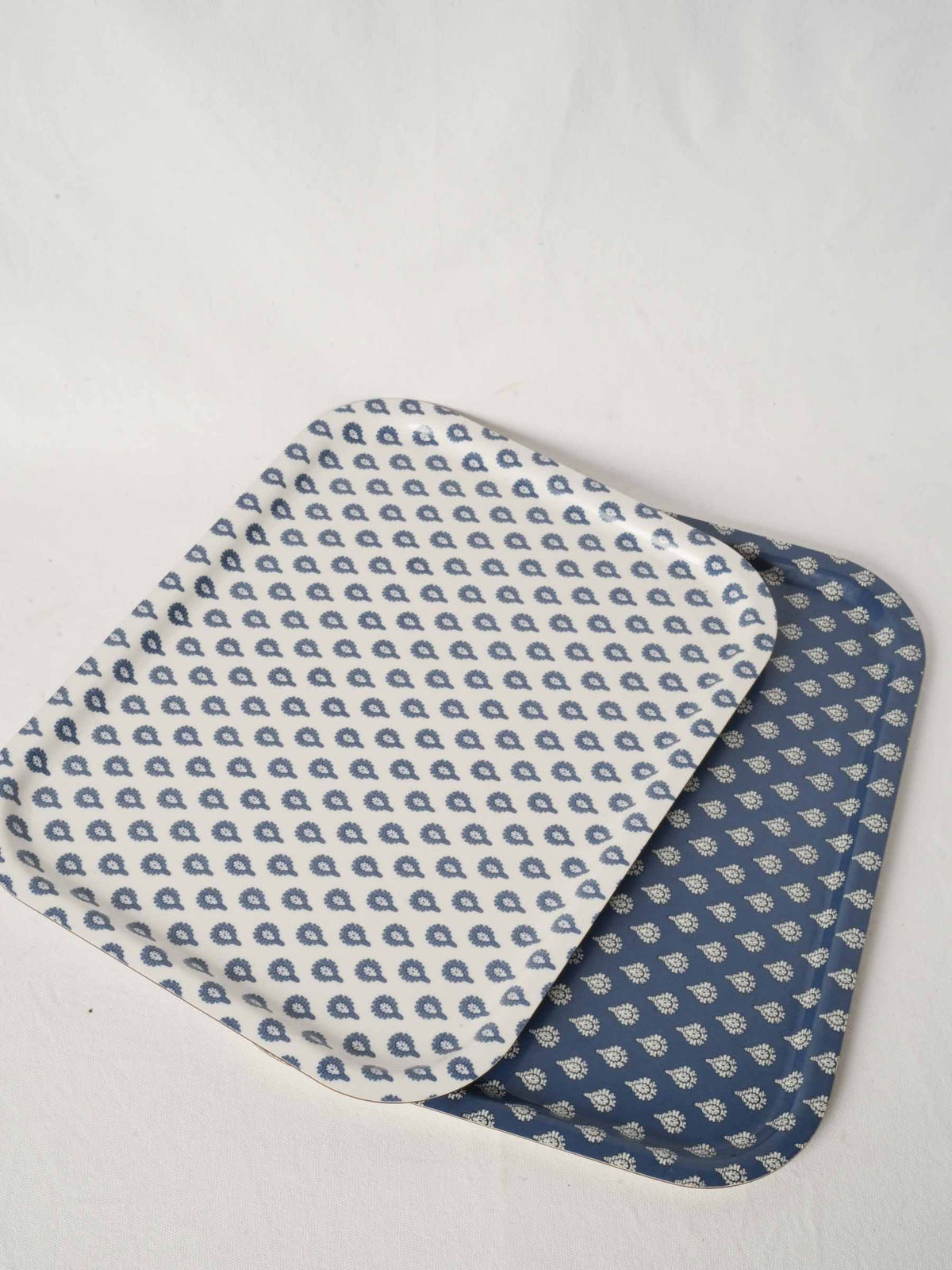 Set of Two Les Olivades Blue and White Melamine Serving Trays