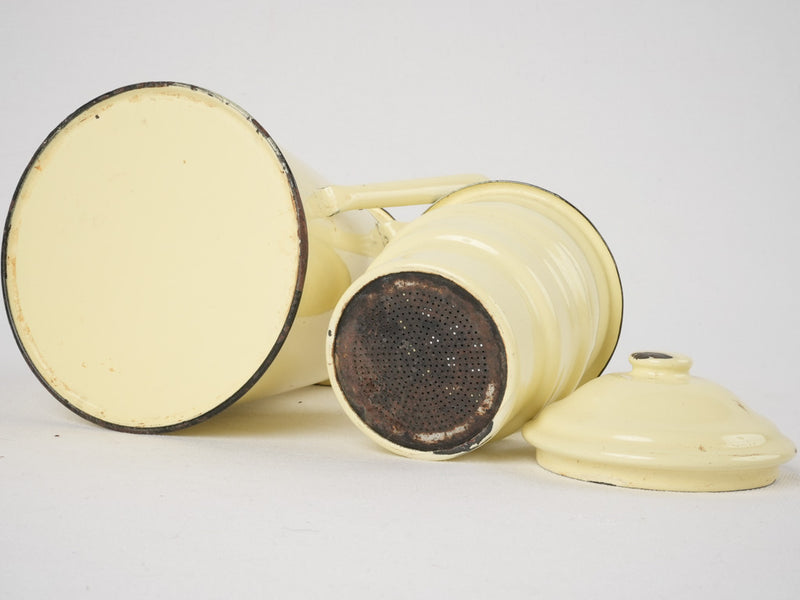 Antique French enamelware coffee pot - pale buttermilk yellow 11½"