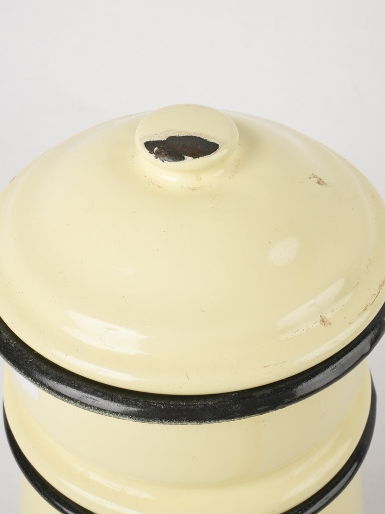 Antique French enamelware coffee pot - pale buttermilk yellow 11½"