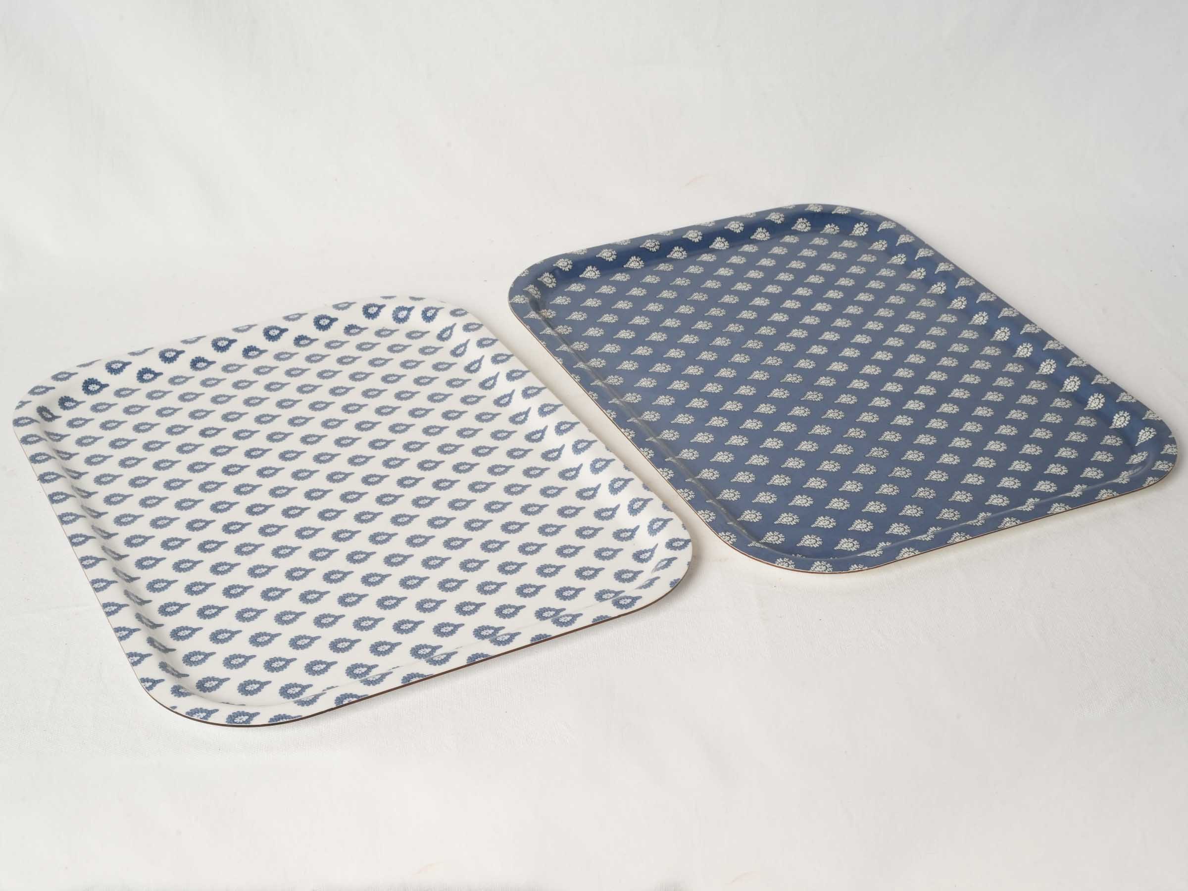 Set of Two Les Olivades Blue and White Melamine Serving Trays