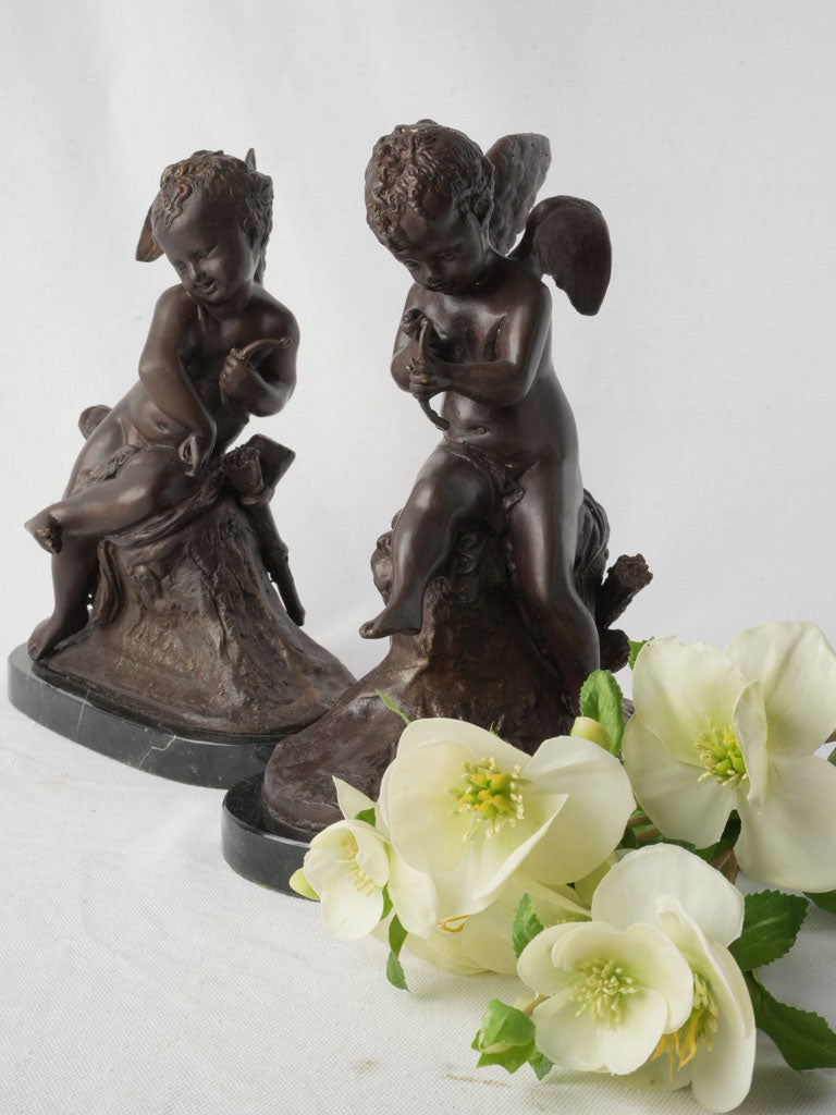 Pair of Petite 19th Century Bronze Cupids Signed Lemire - 10¾"