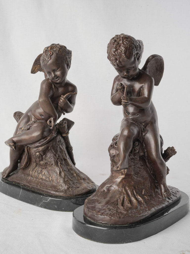 Pair of Petite 19th Century Bronze Cupids Signed Lemire - 10¾"