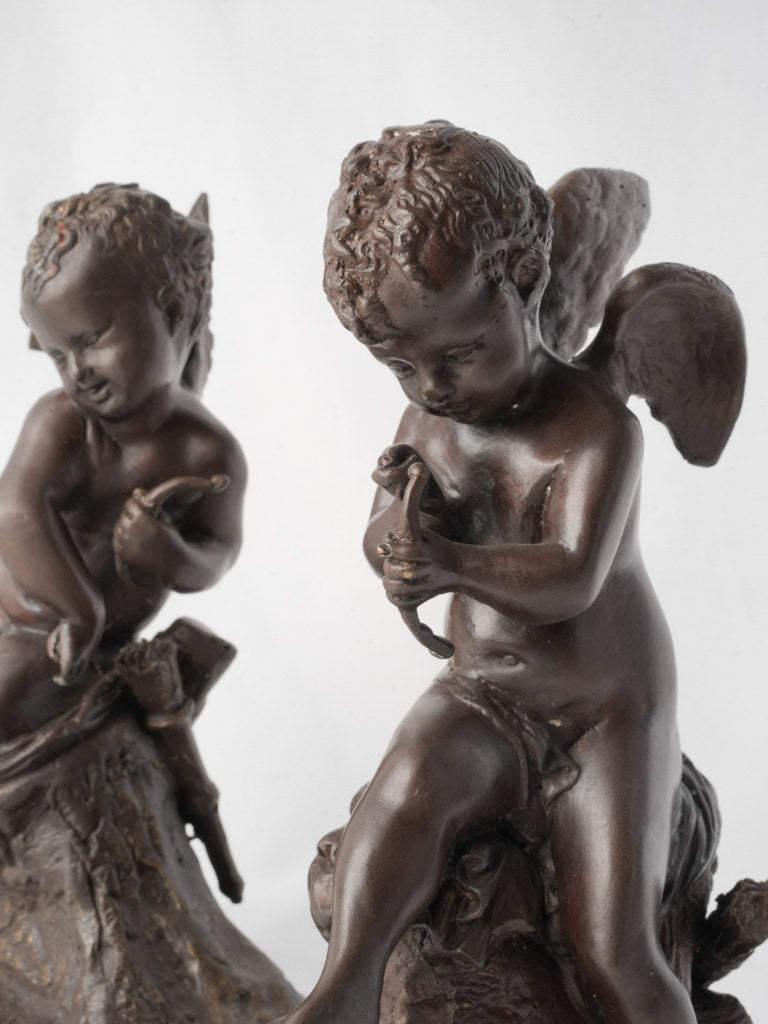 Pair of Petite 19th Century Bronze Cupids Signed Lemire - 10¾"