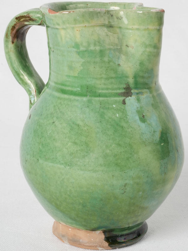 Vintage French green terracotta pitcher