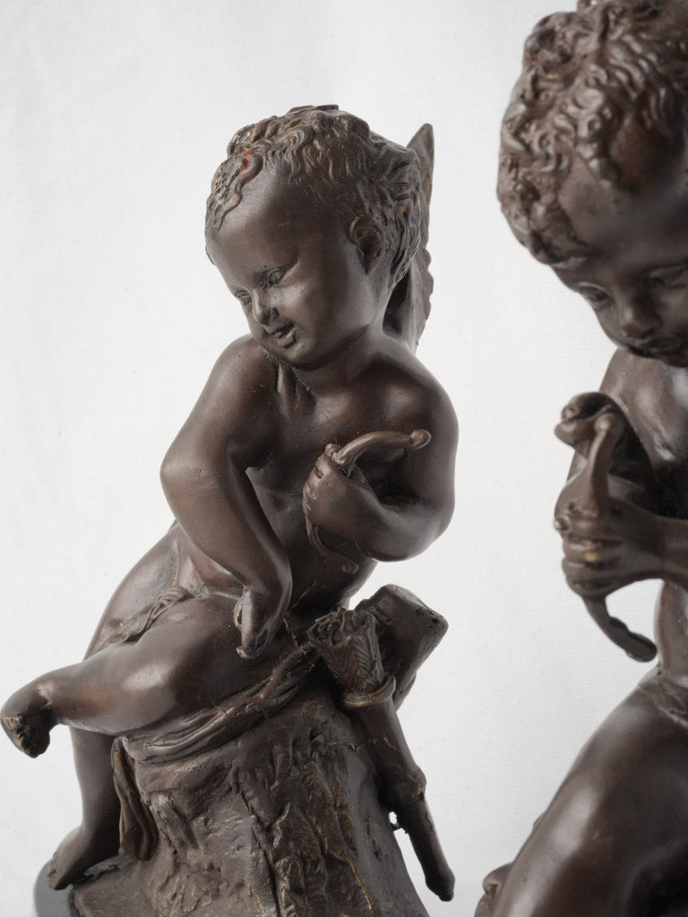 Pair of Petite 19th Century Bronze Cupids Signed Lemire - 10¾"