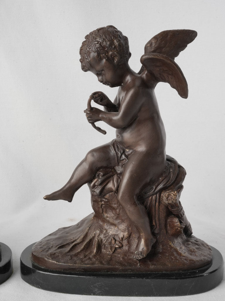 Pair of Petite 19th Century Bronze Cupids Signed Lemire - 10¾"