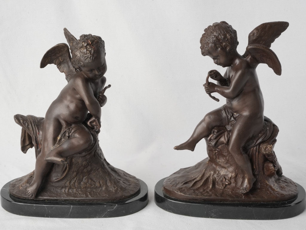 Pair of Petite 19th Century Bronze Cupids Signed Lemire - 10¾"