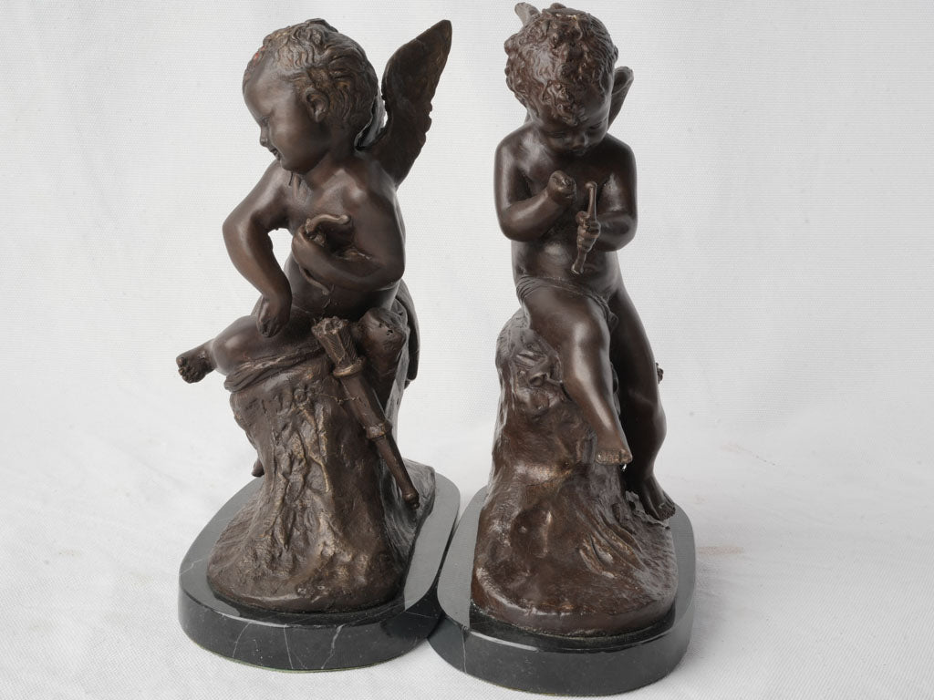 Pair of Petite 19th Century Bronze Cupids Signed Lemire - 10¾"