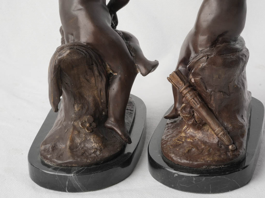Pair of Petite 19th Century Bronze Cupids Signed Lemire - 10¾"