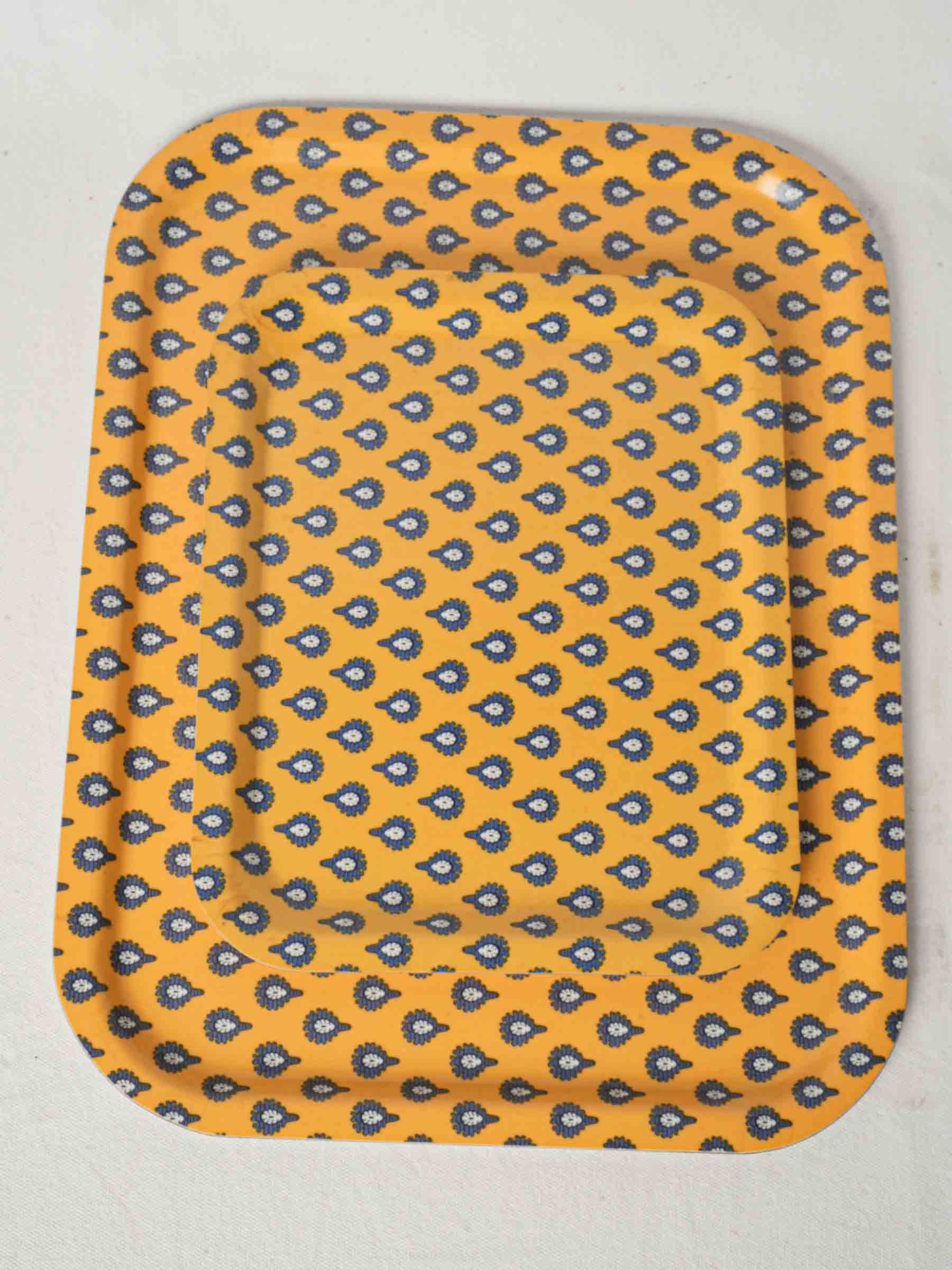 Pair of Vintage Olivades Melamine Trays w/ Les Indiennes Pattern - Ocher