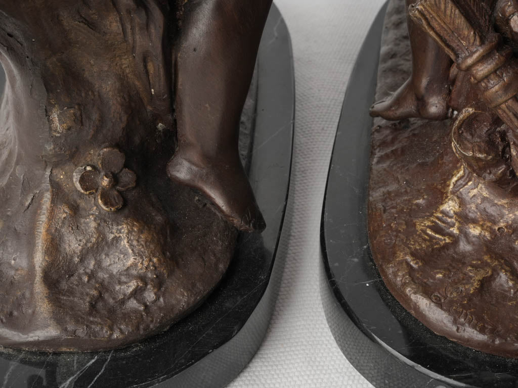 Pair of Petite 19th Century Bronze Cupids Signed Lemire - 10¾"