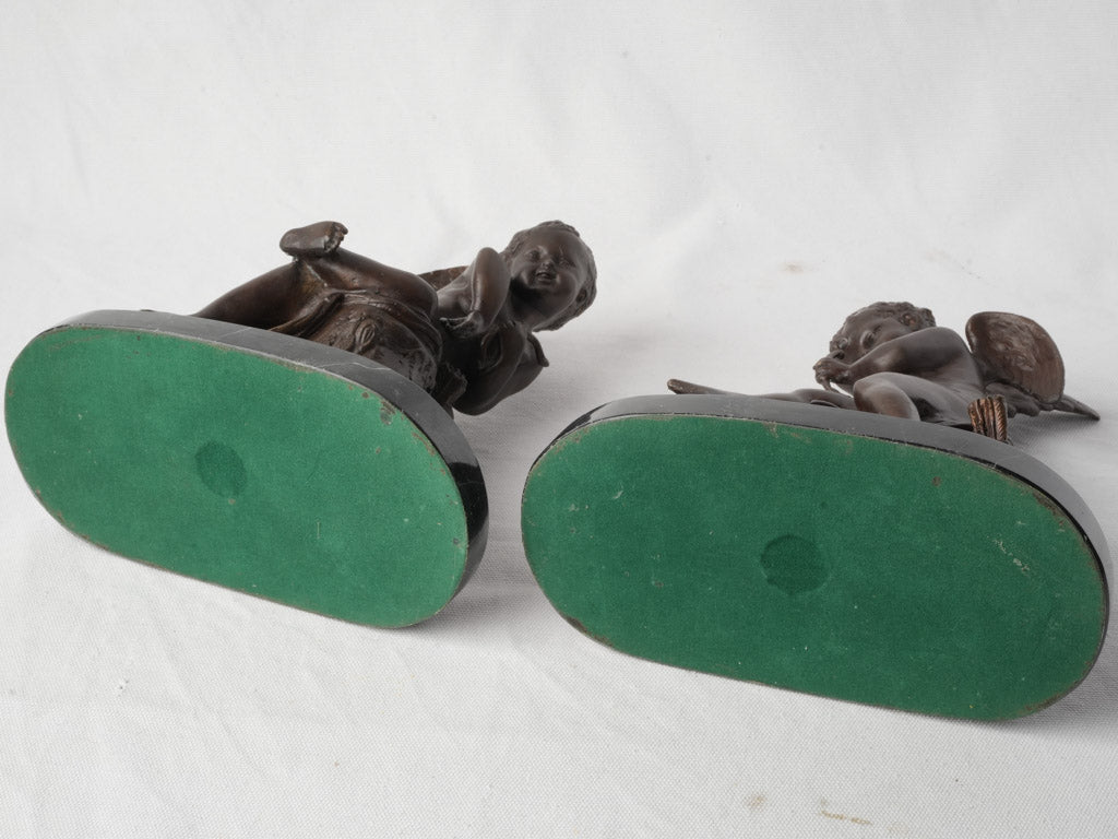 Pair of Petite 19th Century Bronze Cupids Signed Lemire - 10¾"