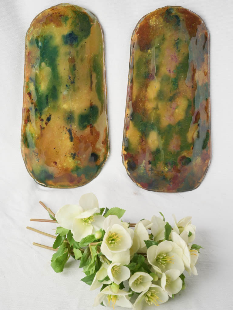 Pair of Provençal Artisanal Glass Tiles From the Late 20th Century - 15"