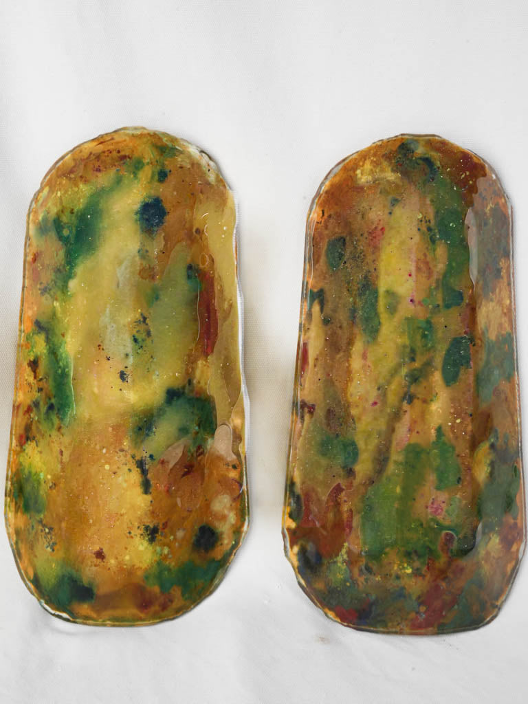 Pair of Provençal Artisanal Glass Tiles From the Late 20th Century - 15"