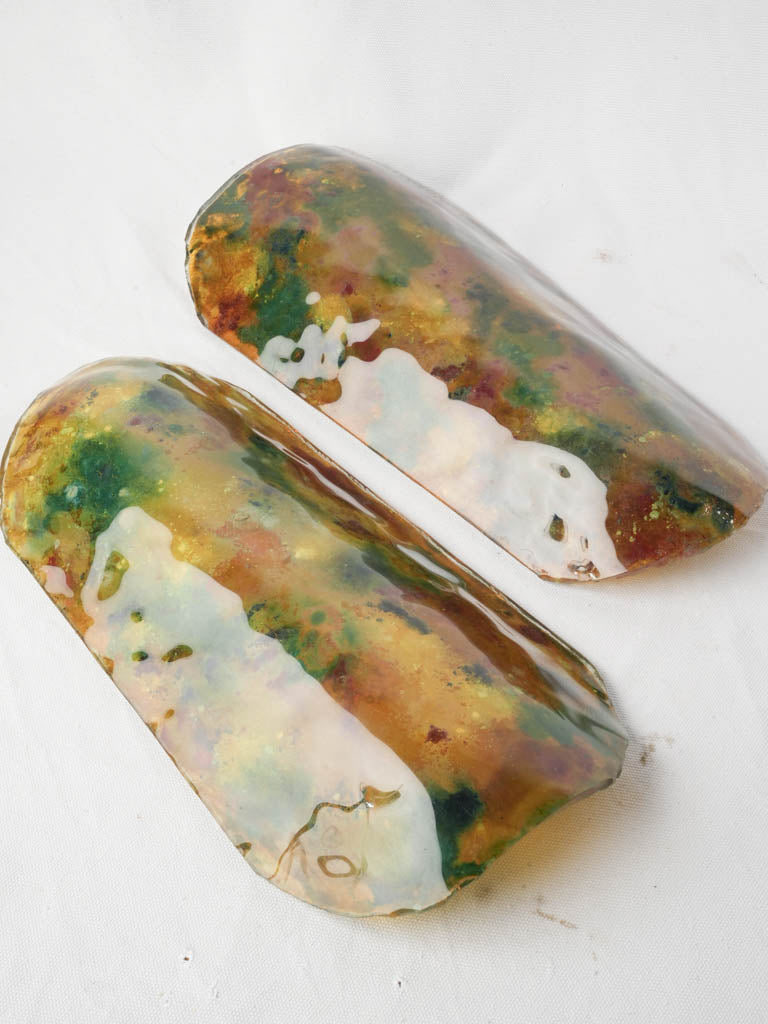 Pair of Provençal Artisanal Glass Tiles From the Late 20th Century - 15"