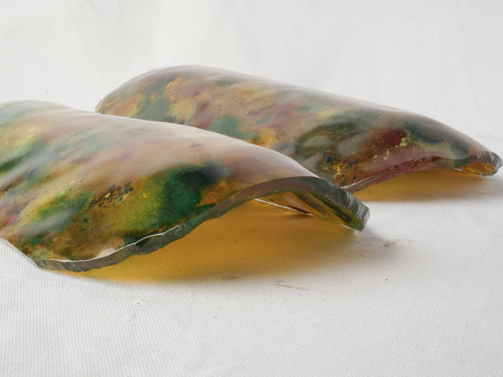 Pair of Provençal Artisanal Glass Tiles From the Late 20th Century - 15"