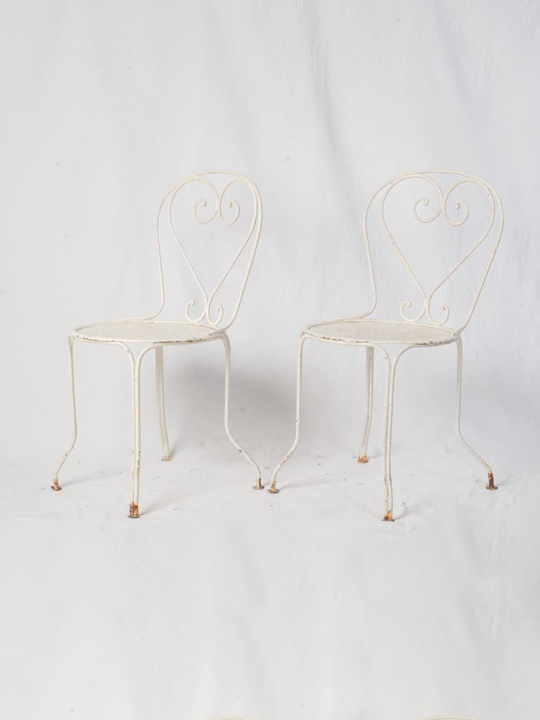 Pair of Mid-Century French Wrought Iron Garden Chairs in White