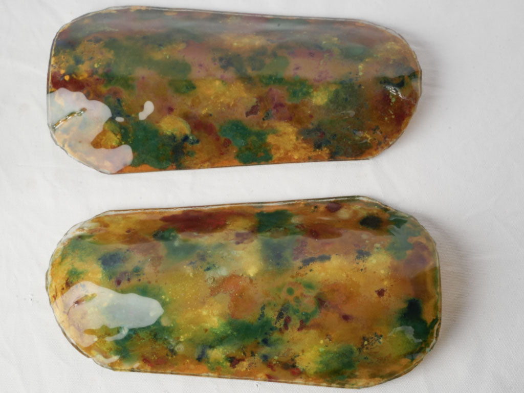 Pair of Provençal Artisanal Glass Tiles From the Late 20th Century - 15"