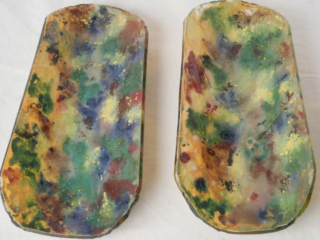 Pair of Provençal Artisanal Glass Tiles From the Late 20th Century - 15"