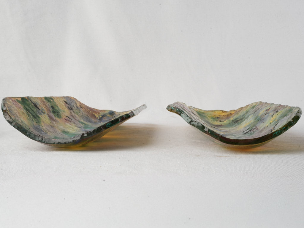 Pair of Provençal Artisanal Glass Tiles From the Late 20th Century - 15"