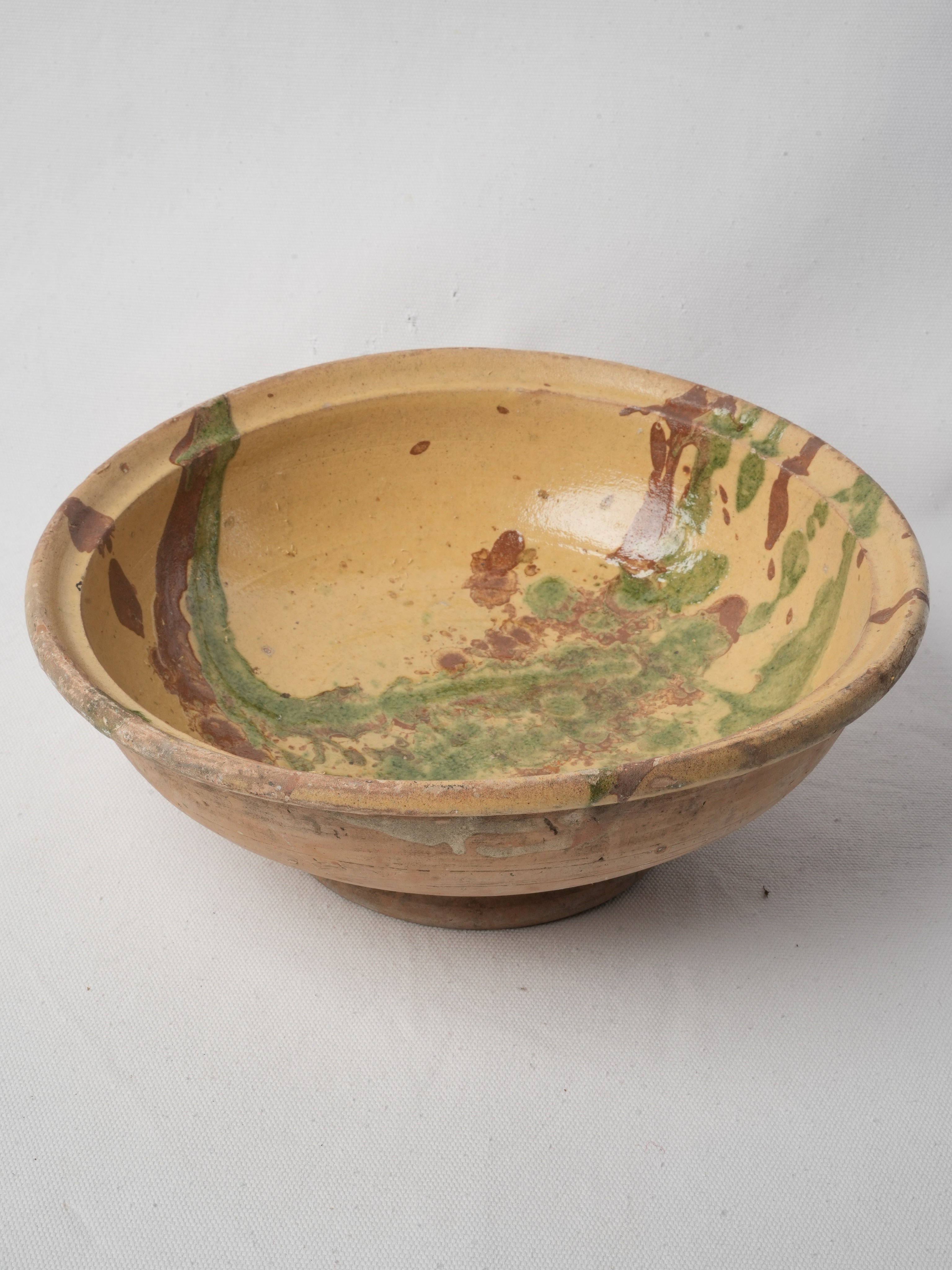 Charming Antique French Terracotta Bowl w/ Jaspé Glaze - 12¼"