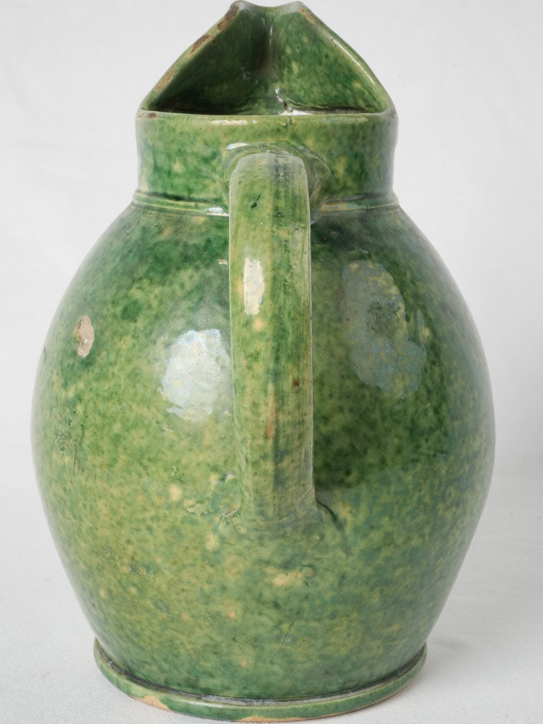Large antique French terracotta green pitcher