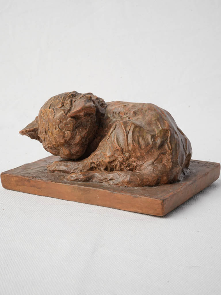 Endearing antique terracotta kitten sculpture  