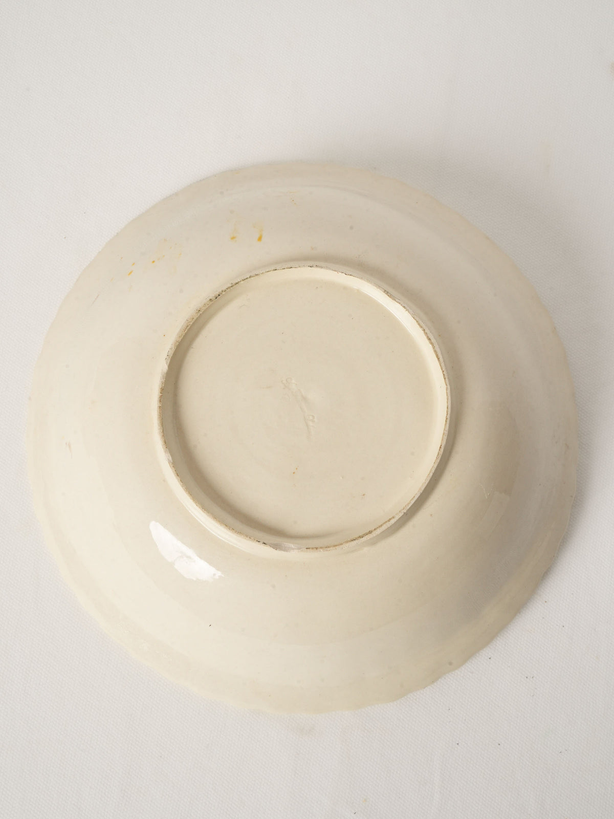 Large Vintage French Faience Salad Bowl with Scalloped Rim 11"
