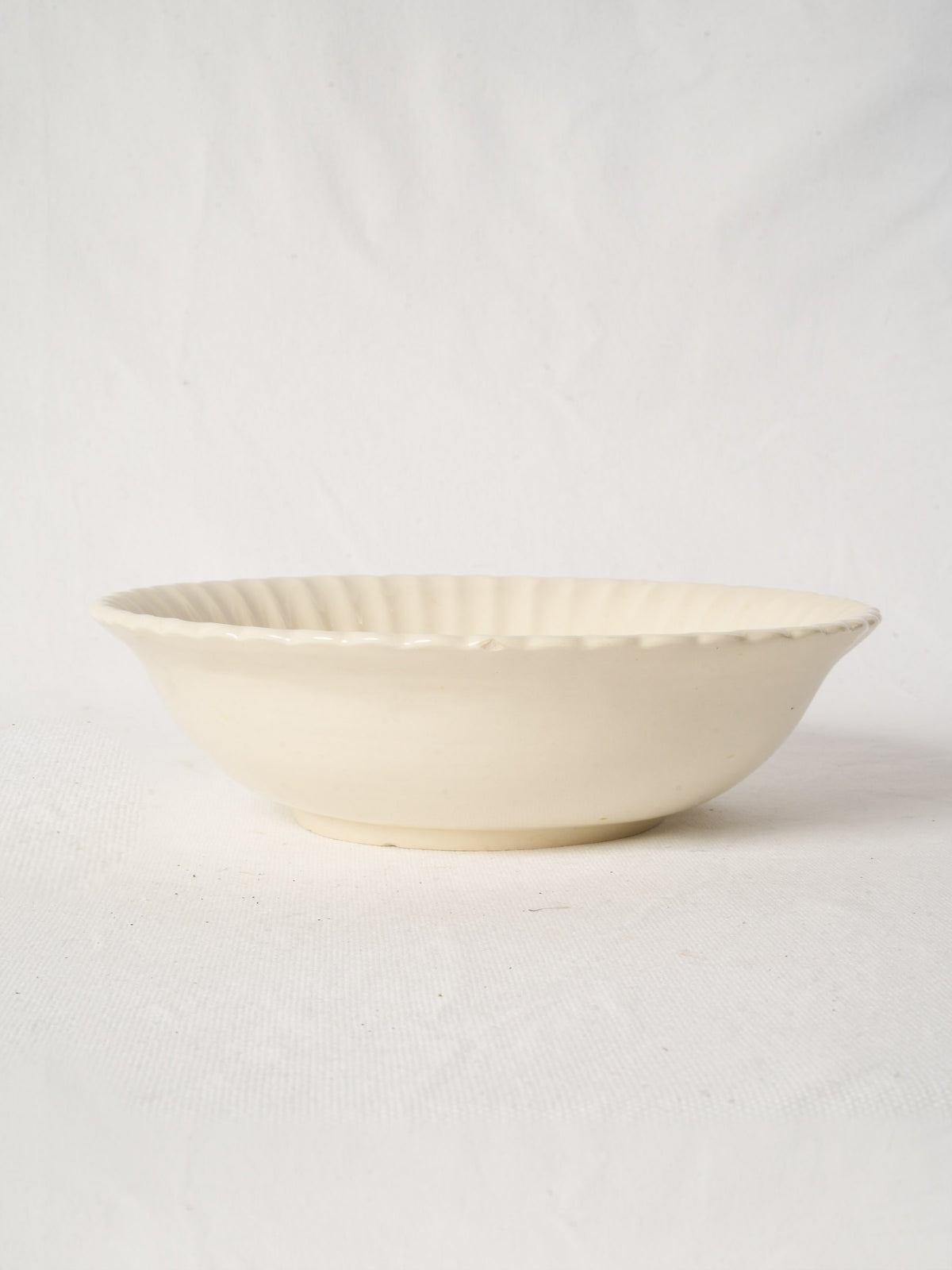 Large Vintage French Faience Salad Bowl with Scalloped Rim 11"