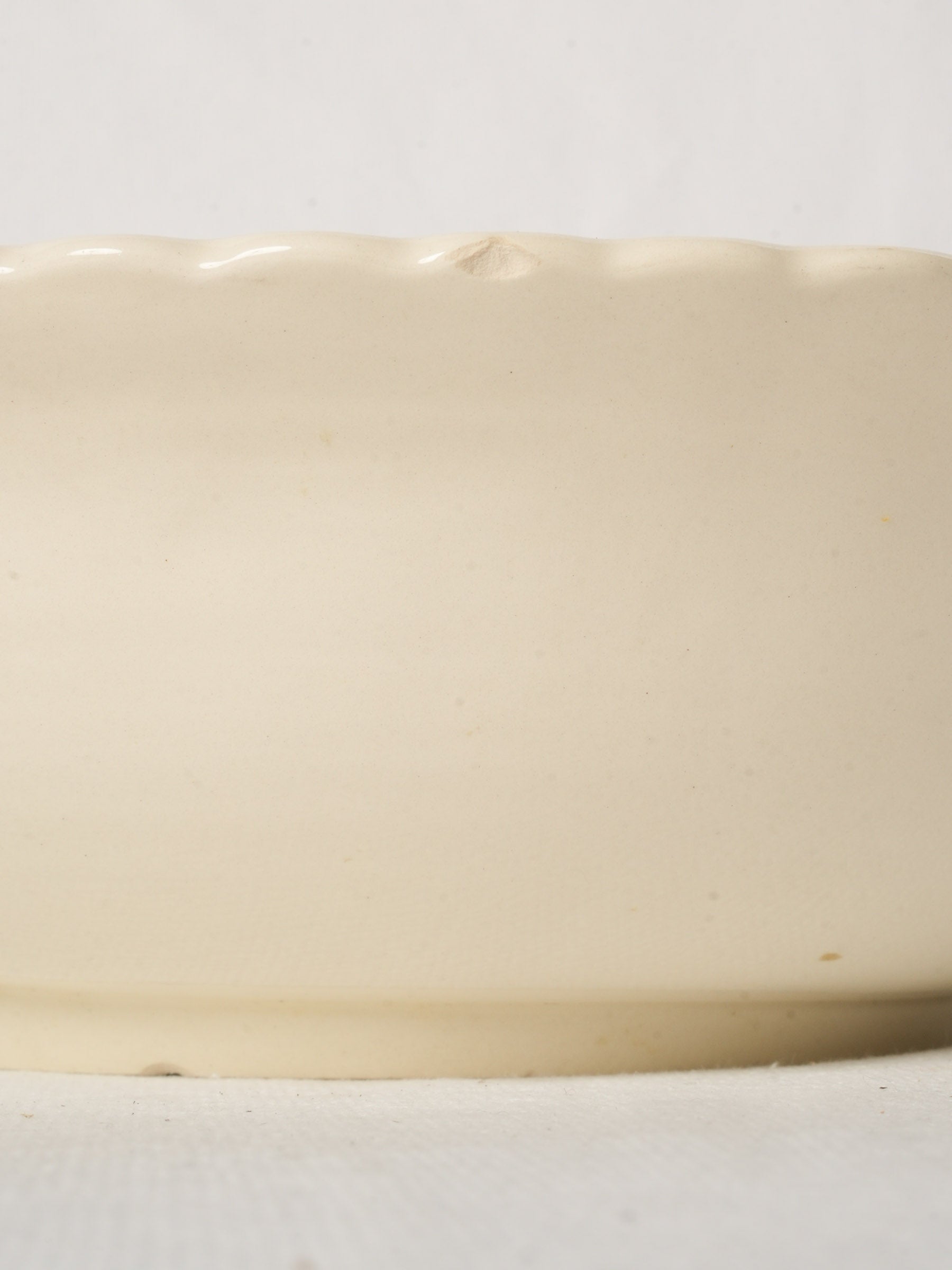 Large Vintage French Faience Salad Bowl with Scalloped Rim 11"