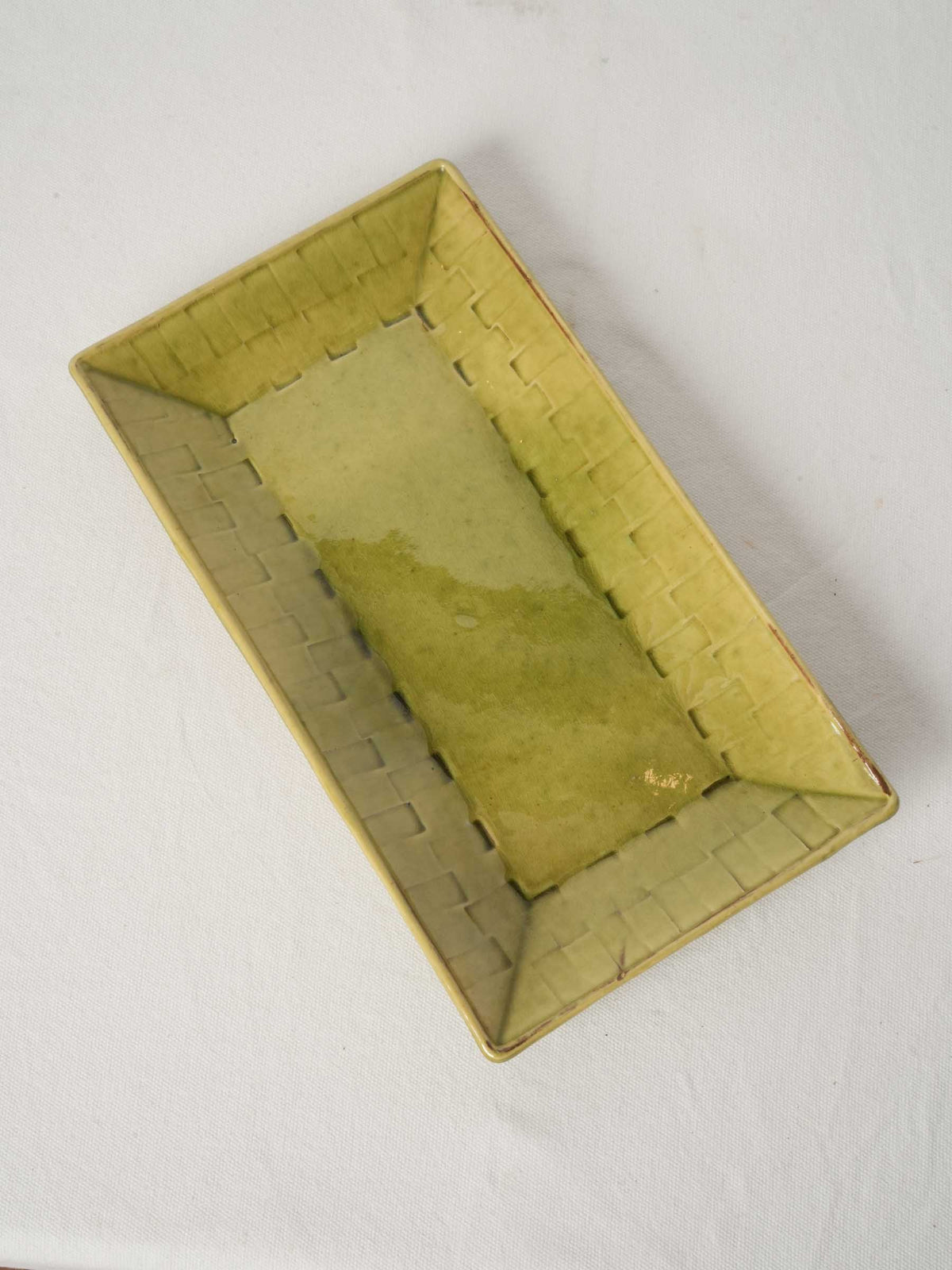 Handmade Rectangular Serving Platter w/ Pea Green Glaze 14½" x 8¼"