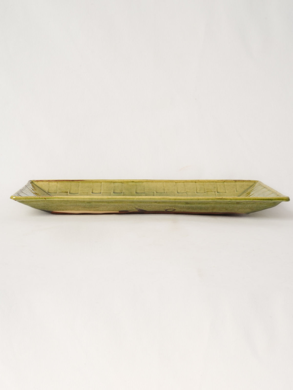 Handmade Rectangular Serving Platter w/ Pea Green Glaze 14½" x 8¼"