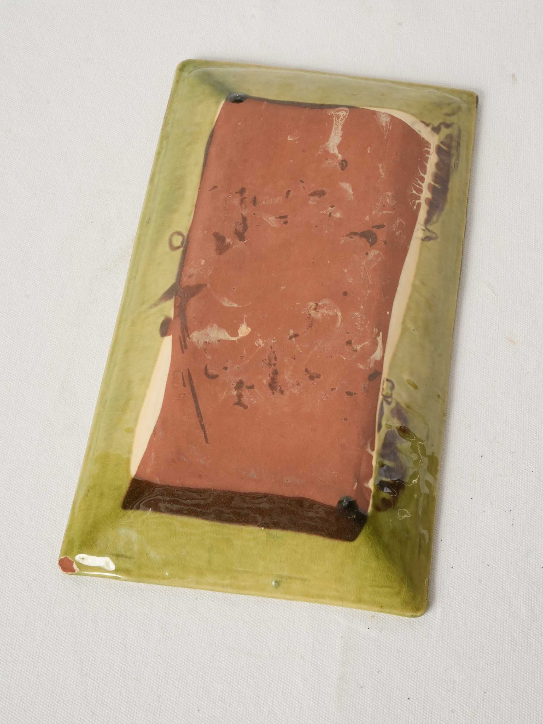 Handmade Rectangular Serving Platter w/ Pea Green Glaze 14½" x 8¼"