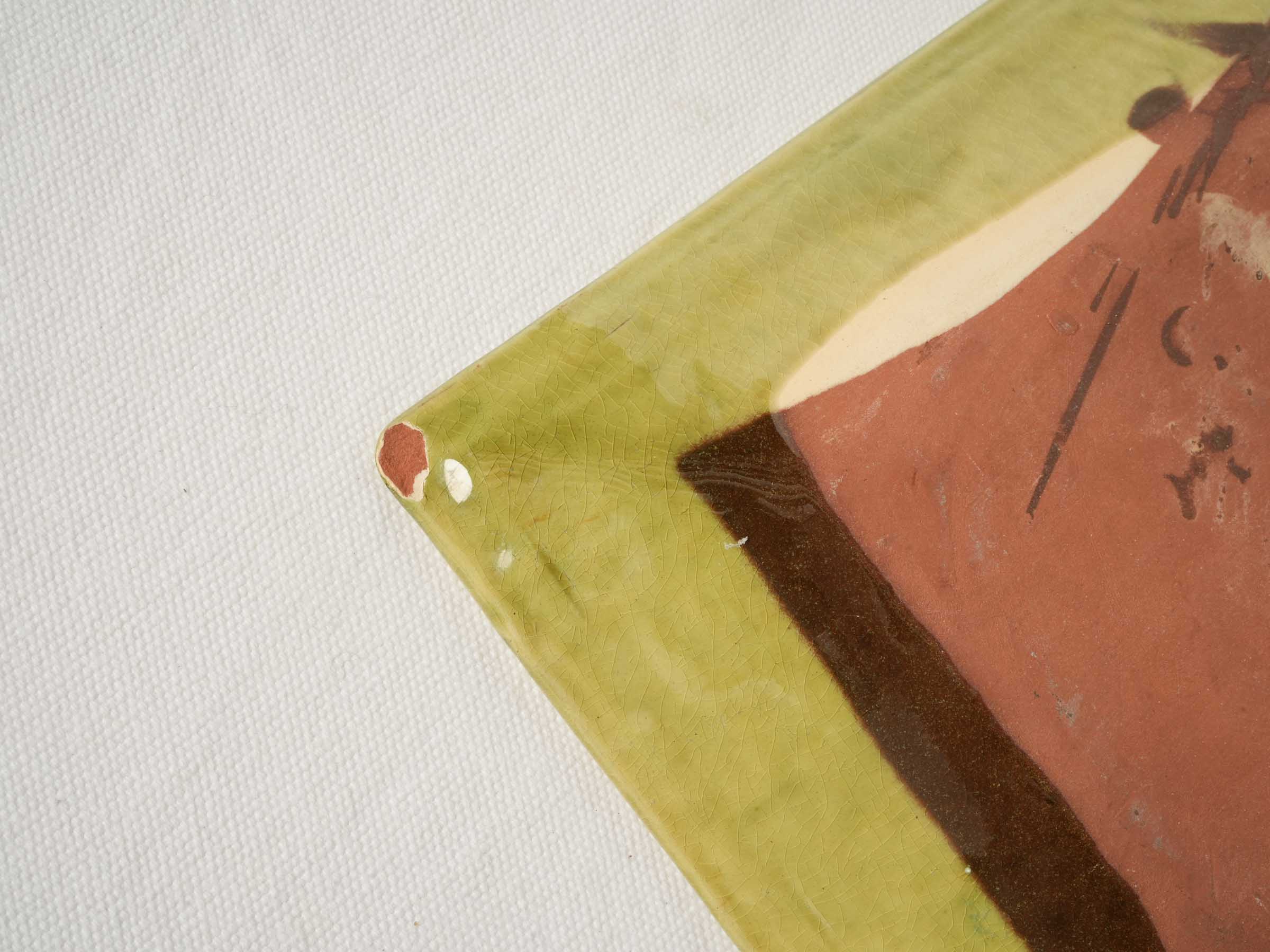 Handmade Rectangular Serving Platter w/ Pea Green Glaze 14½" x 8¼"
