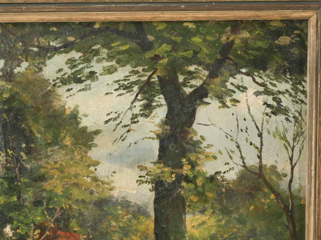 Late 19th century French Pastoral Landscape w/ Farmhouse and Chickens - 24½" x 29¼"