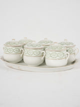 6 antique French porcelain cream pots on tray 3¼"