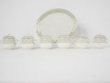 6 antique French porcelain cream pots on tray 3¼"
