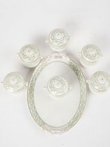 6 antique French porcelain cream pots on tray 3¼"