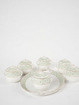 6 antique French porcelain cream pots on tray 3¼"