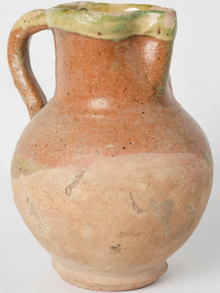 Antique French ceramic pitcher - Green-brown glazed