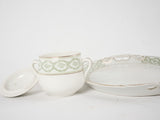 6 antique French porcelain cream pots on tray 3¼"