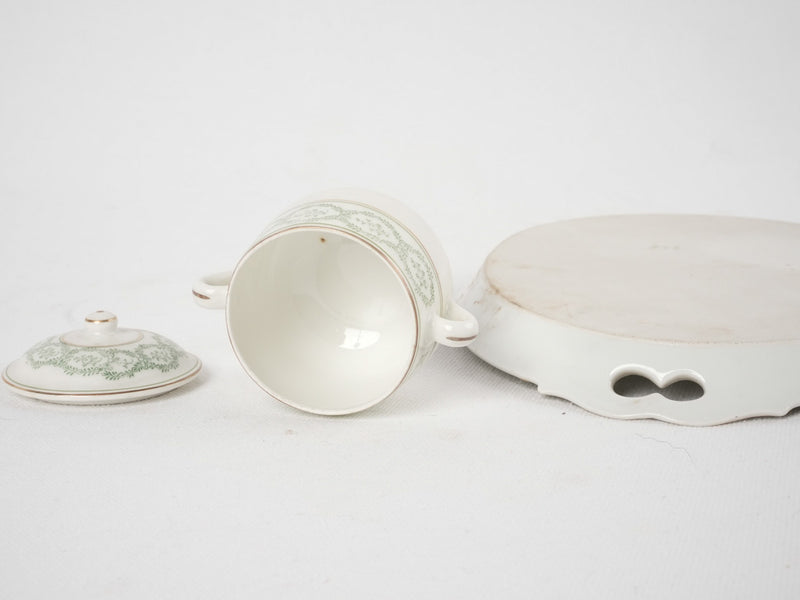 6 antique French porcelain cream pots on tray 3¼"