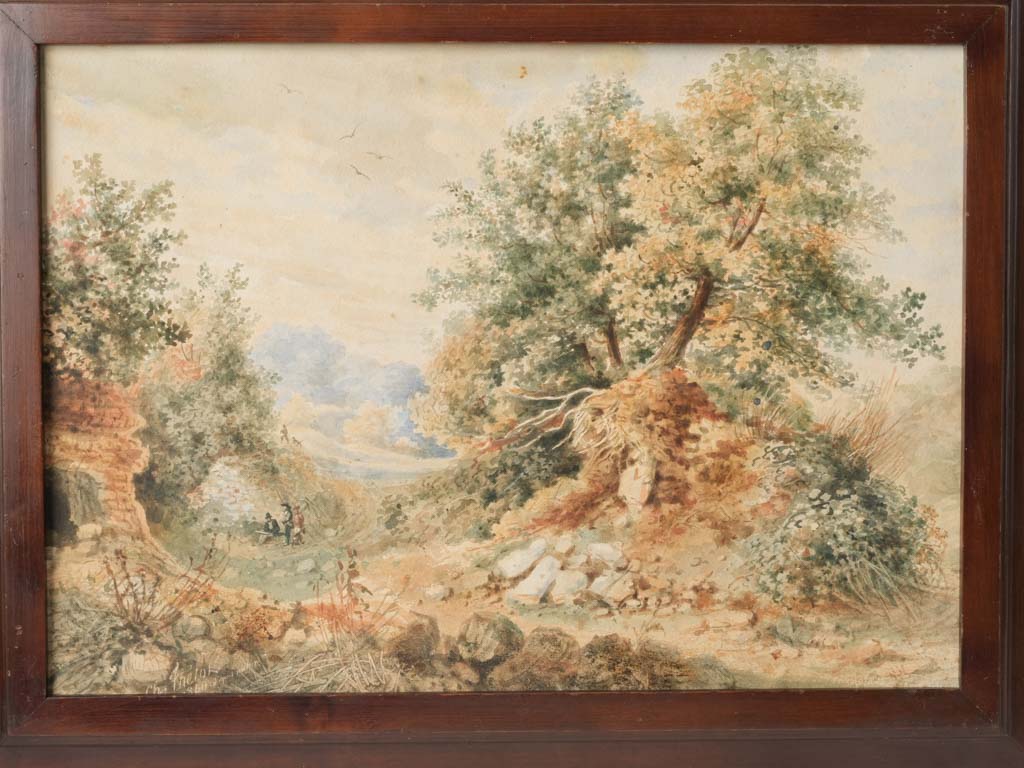 Handsome Pair of 19th Century French Landscape Watercolors in Wooden Frames Dated 1840 - 17" x 22"