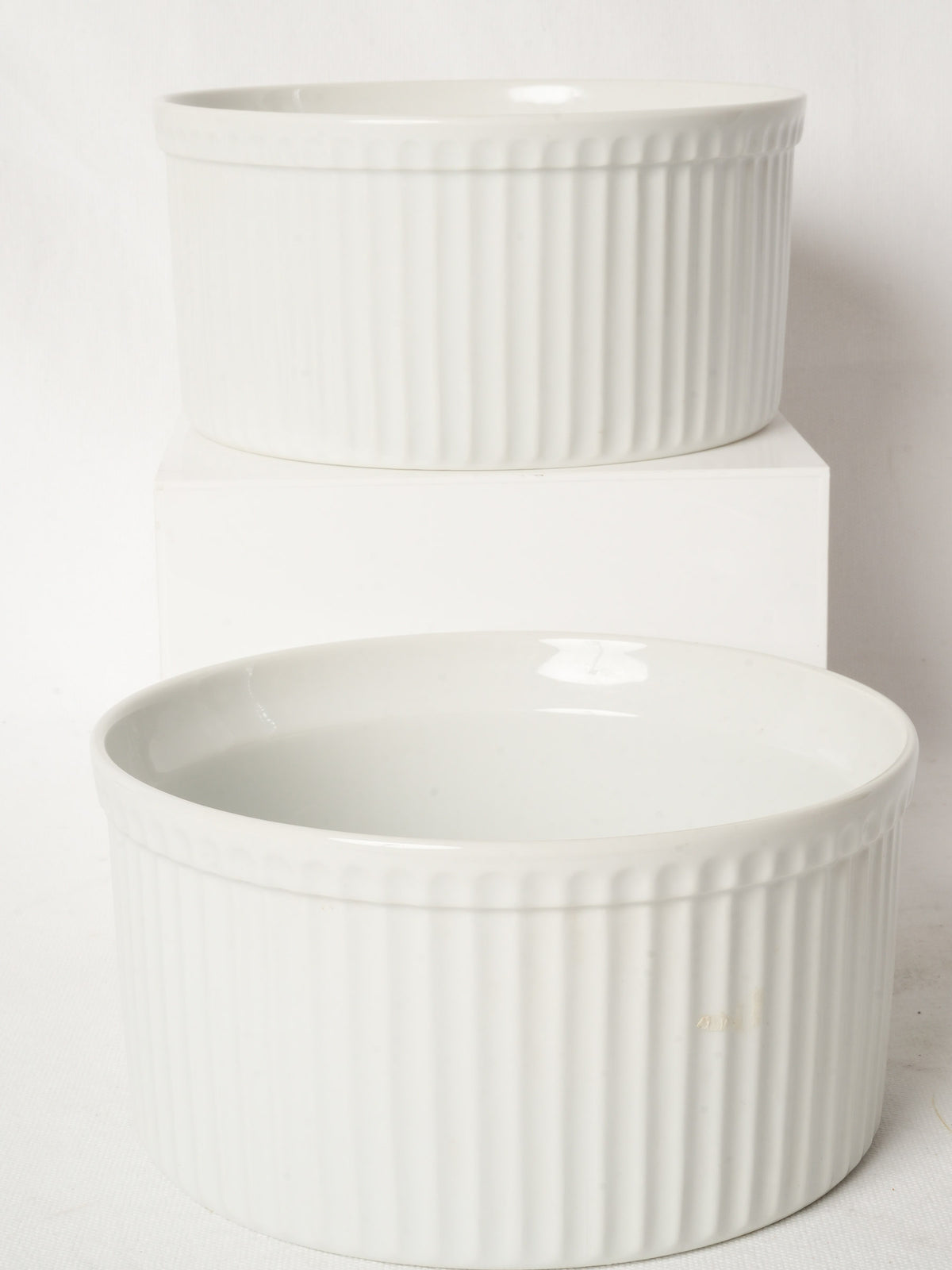 Classic Pair of French White Porcelain Soufflé Dishes