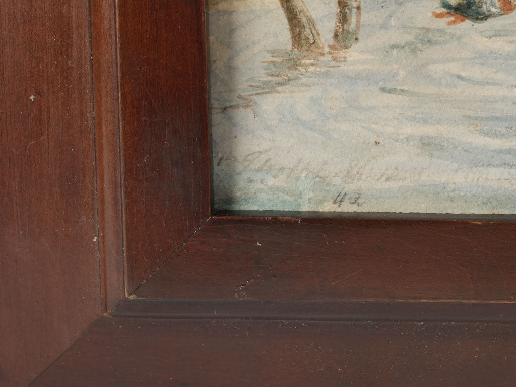 Handsome Pair of 19th Century French Landscape Watercolors in Wooden Frames Dated 1840 - 17" x 22"
