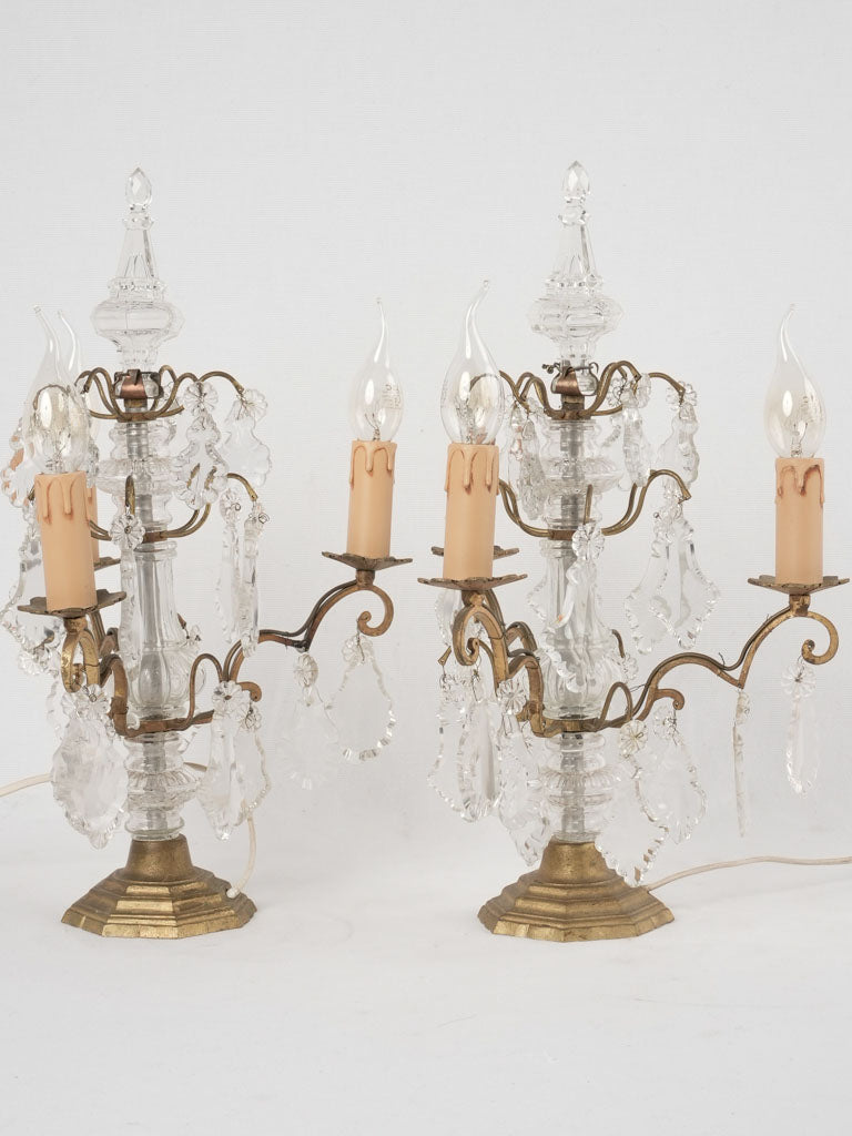Pair of antique French table lamps w/ crystals 17¾"