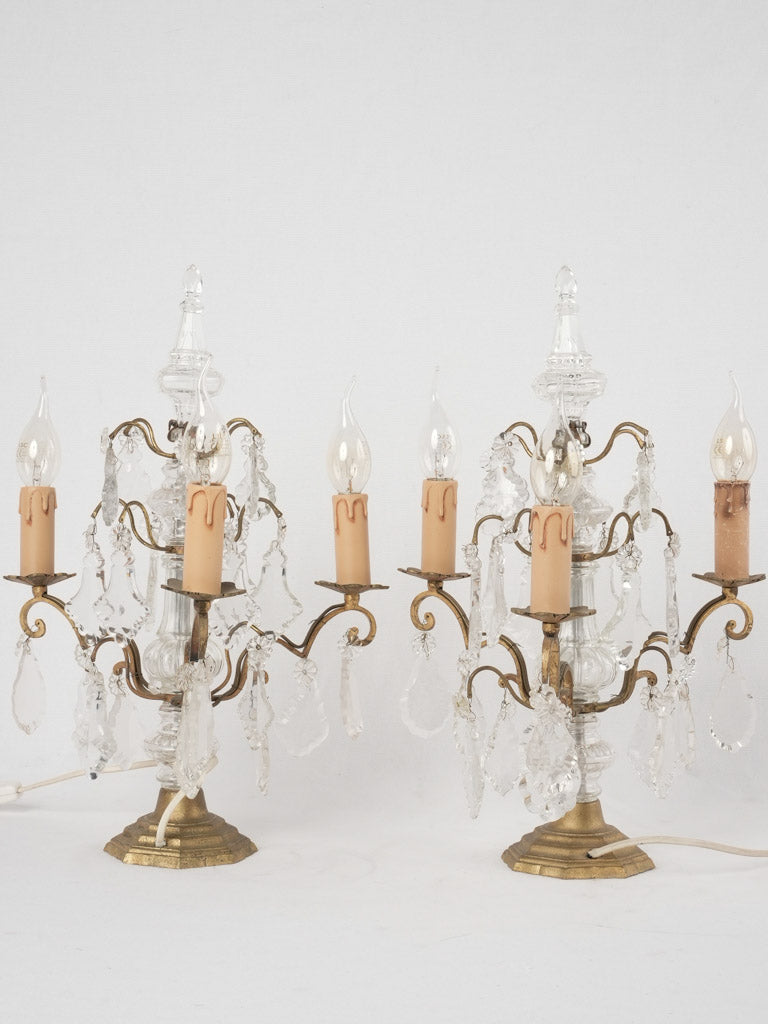 Pair of antique French table lamps w/ crystals 17¾"