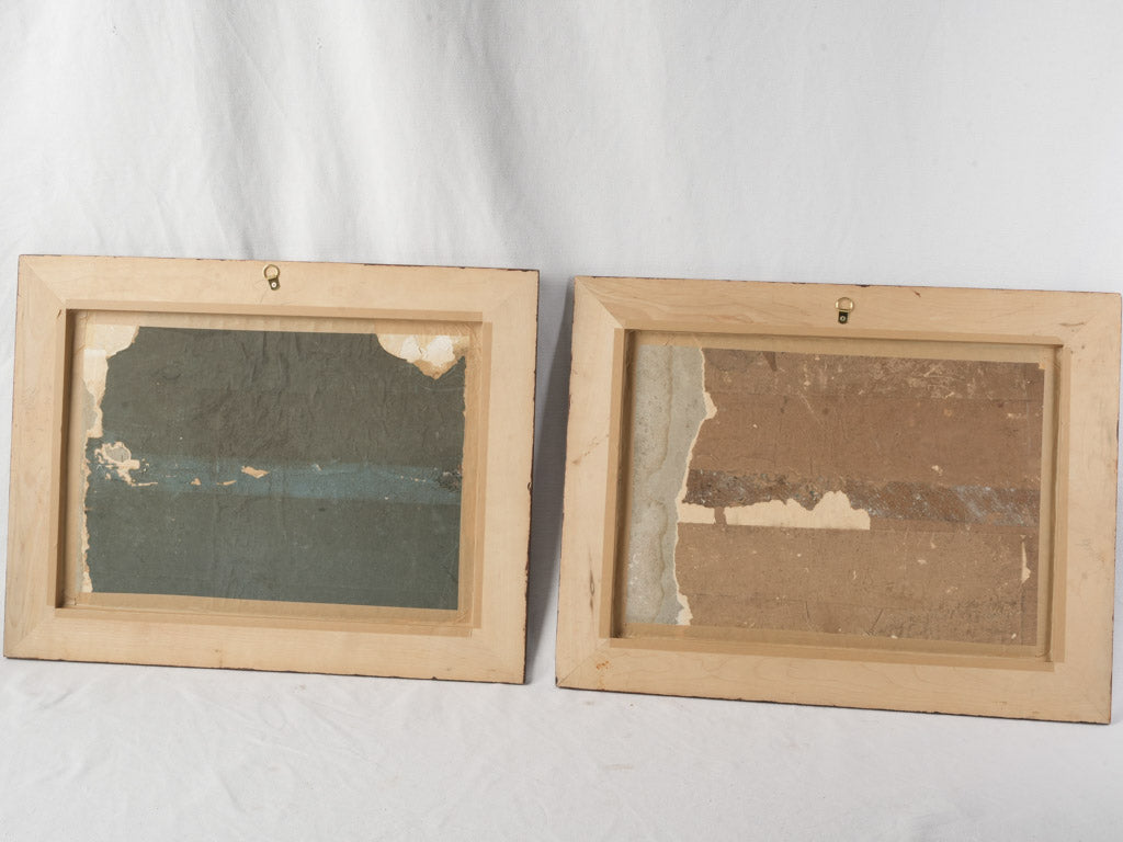 Handsome Pair of 19th Century French Landscape Watercolors in Wooden Frames Dated 1840 - 17" x 22"