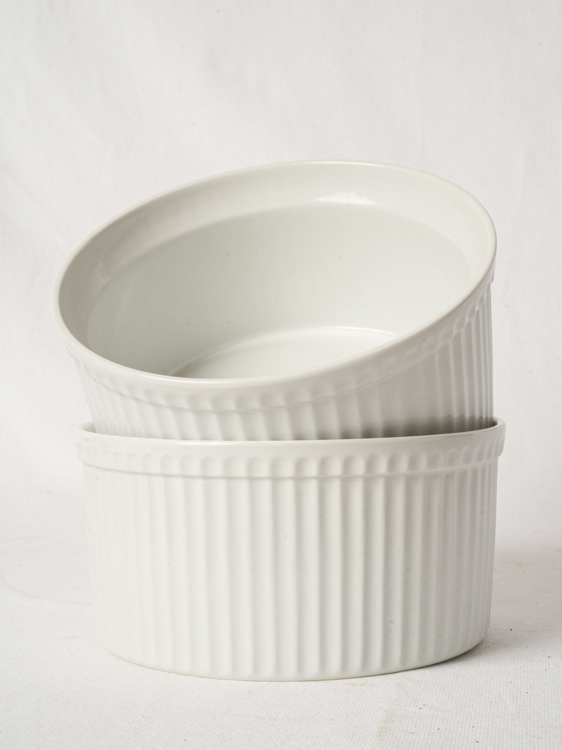 Classic Pair of French White Porcelain Soufflé Dishes